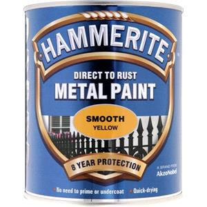 Specialist Paints, Hammerite Direct To Rust Metal Paint   Smooth Yellow   750ml, Hammerite Paint